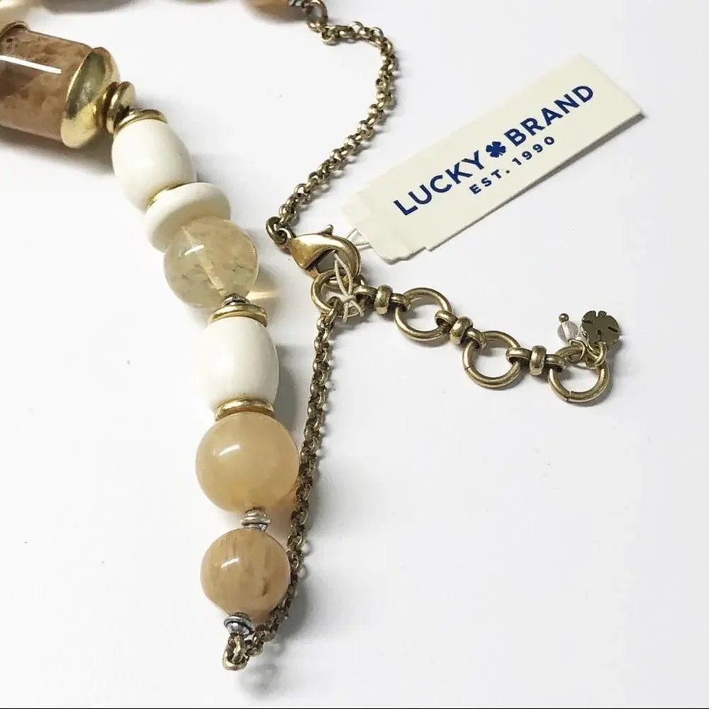 NEW Lucky Brand Chunky Neutral Bead & Brass Necklace